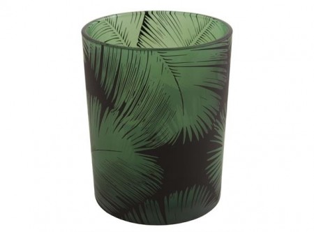 Telysglass sort m/grønne blader 10x12,5cm