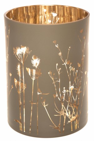 Lysglass m/blomster matt grønn 15x20cm