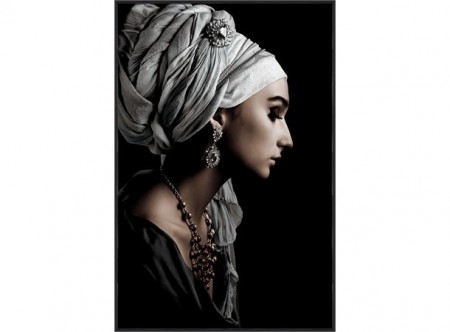 Bilde dame med turban Sort ramme 60x80cm