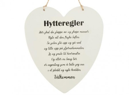 Metallskilt hjerte Hytteregler 16x17cm